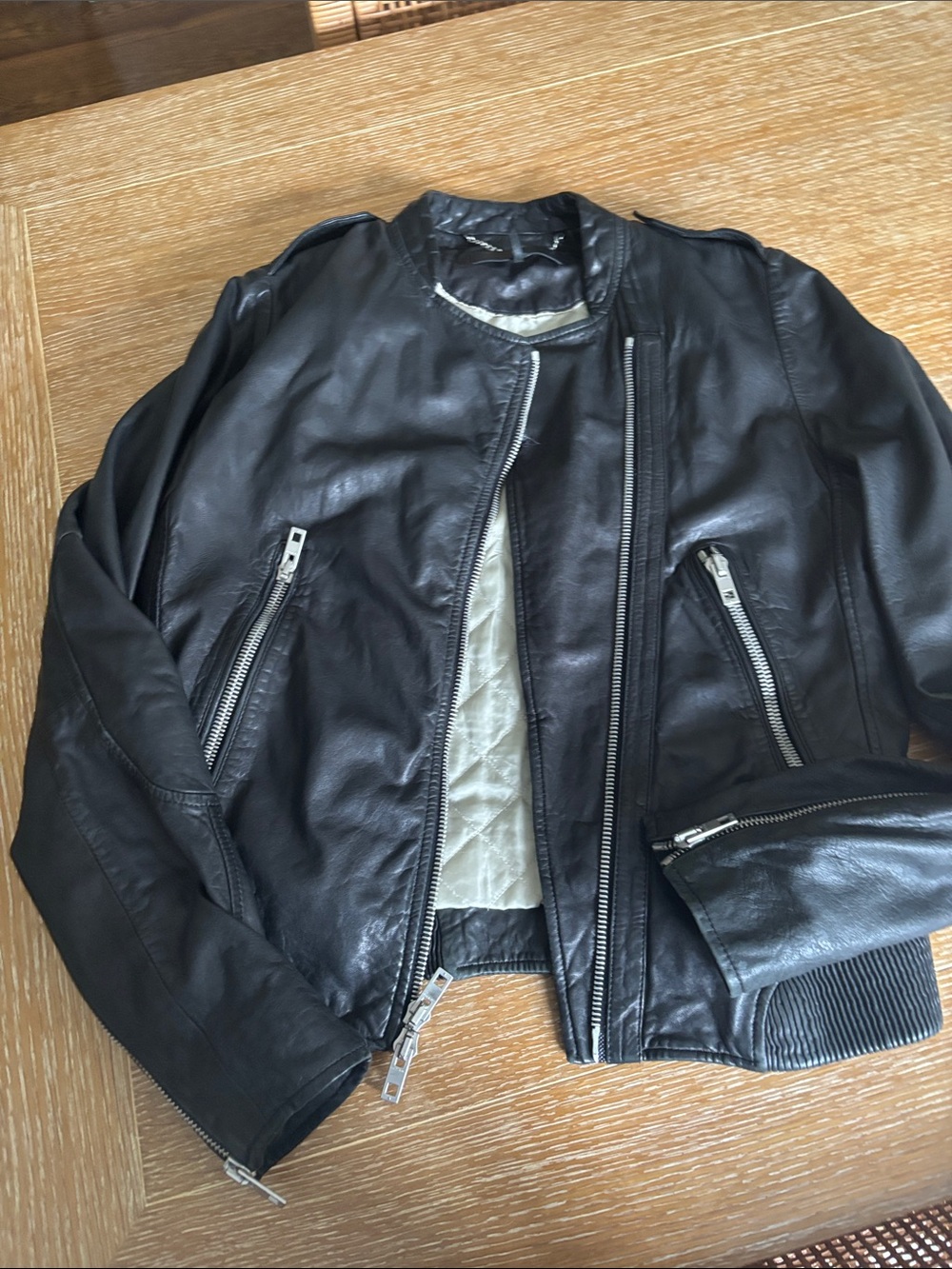 rag & bone Black Leather Moto Jacket with Silver Hardware